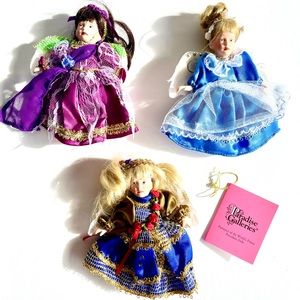 3 Vintage Paradise Galleries Porcelain Doll Christmas Holiday Ornaments
